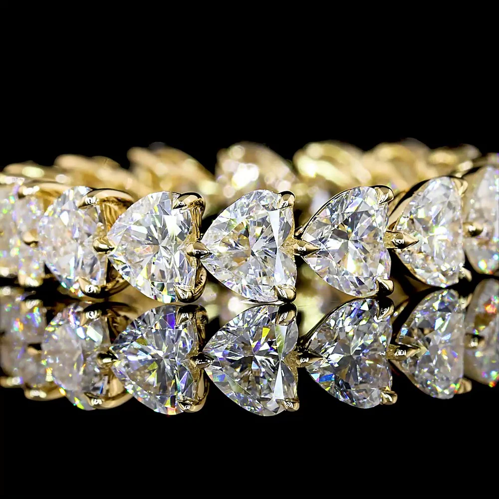 14K Yellow Gold Heart Shape Eternity Band with 16 Prong-Set Lab Diamonds - 4.48 Carat Total Diamond Weight, E-F Color VS Clarity - Covaloro Fine Jewelry - Image 2