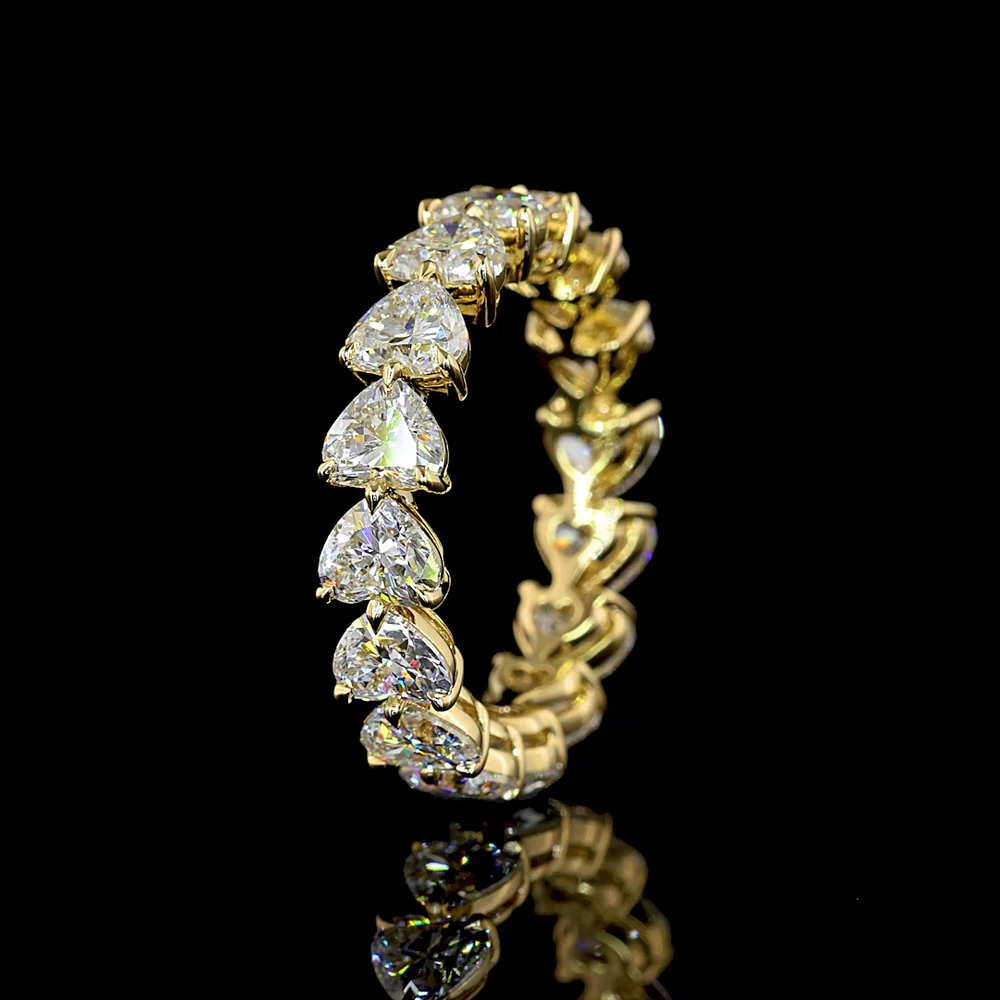14K Yellow Gold Heart Shape Eternity Band with 16 Prong-Set Lab Diamonds - 4.48 Carat Total Diamond Weight, E-F Color VS Clarity - Covaloro Fine Jewelry - Image 4
