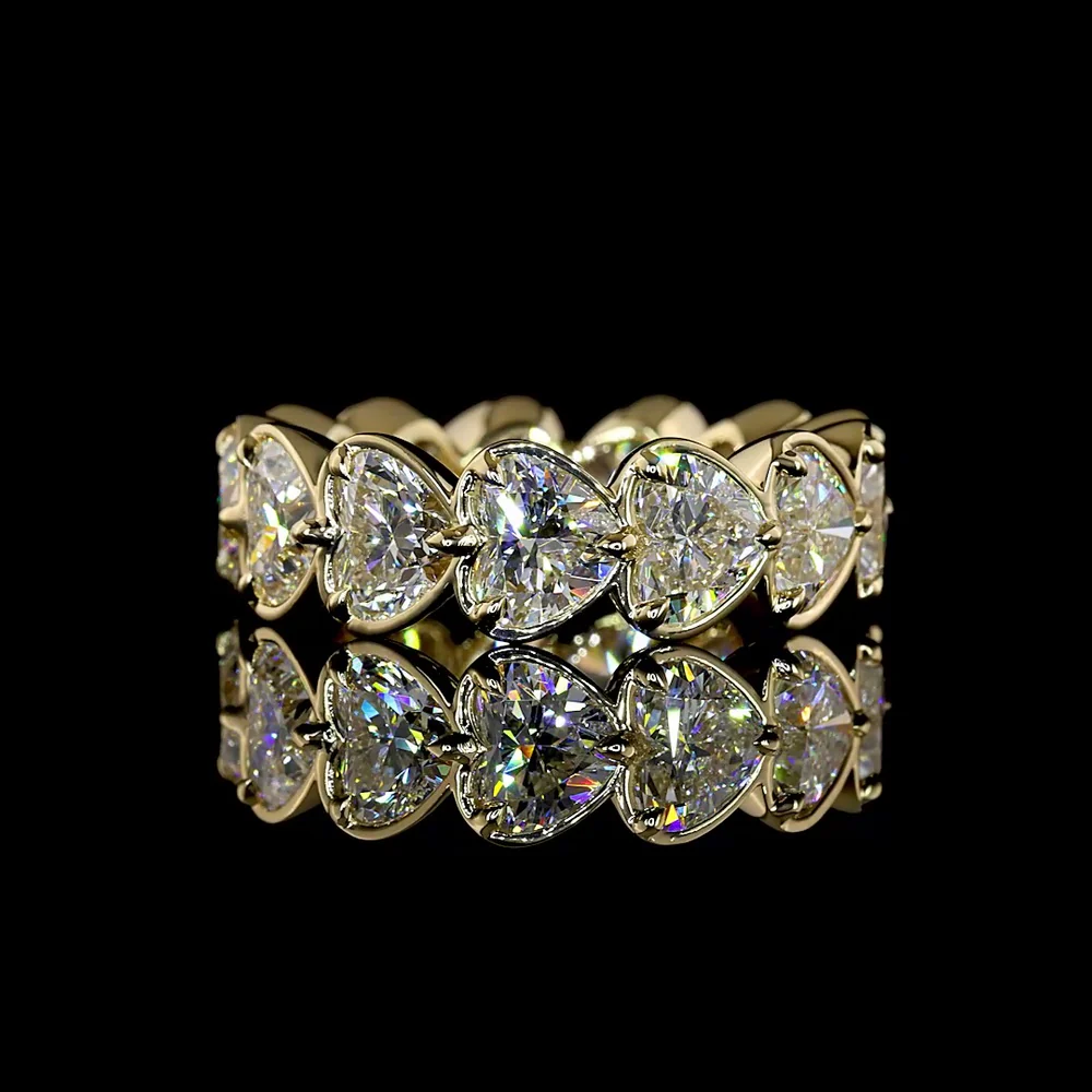 14K Yellow Gold Heart Shape Eternity Band with Bezel-Prong Set Lab Diamonds - 7.51 Carat Total Weight, E-F Color VS1 Clarity, East-West Orientation - Covaloro Fine Jewelry