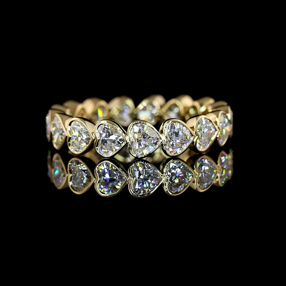 14K Yellow Gold Heart Shape Eternity Band with Bezel Set Lab-Grown Diamonds - 2.39 Carat Total Weight - Covaloro Fine Jewelry