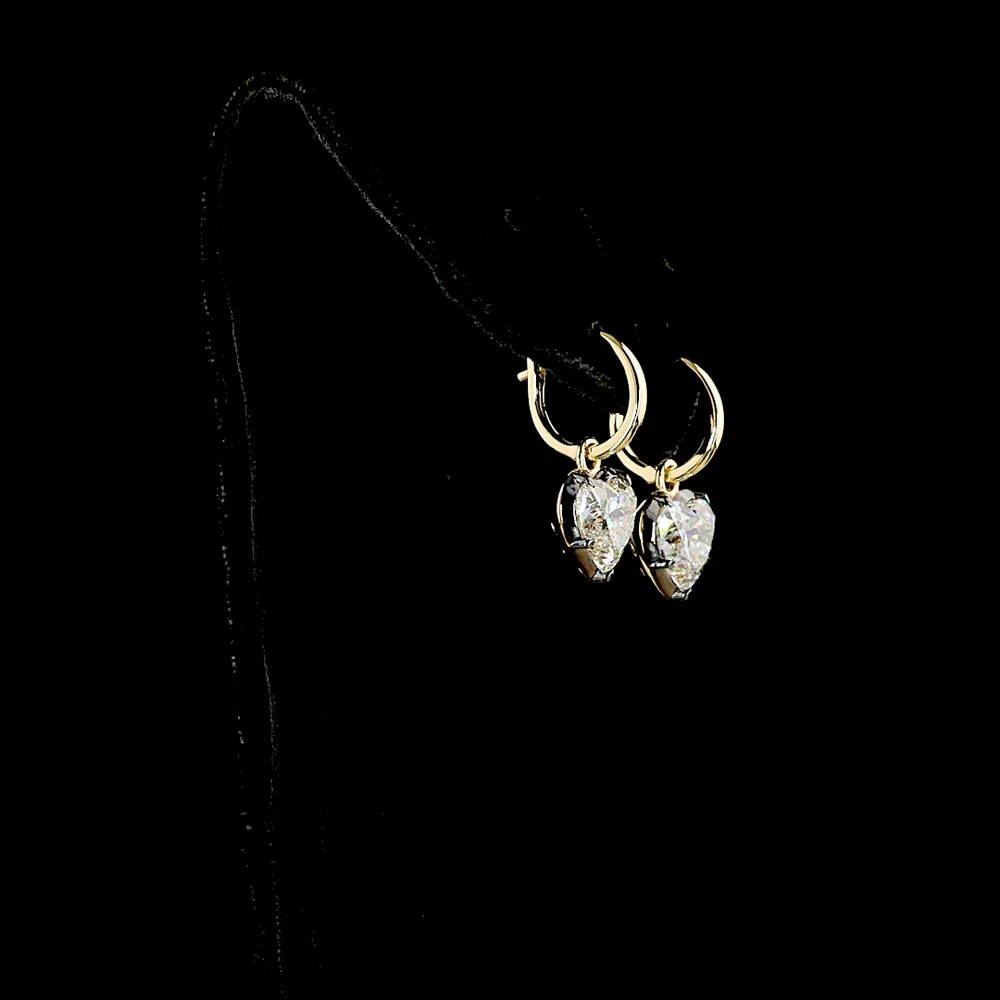 14K Yellow Gold Heart Shape Hanging Earrings with F VS1 Lab Grown Diamonds - 5.12 Carat Total Weight - Covaloro Fine Jewelry - Image 3