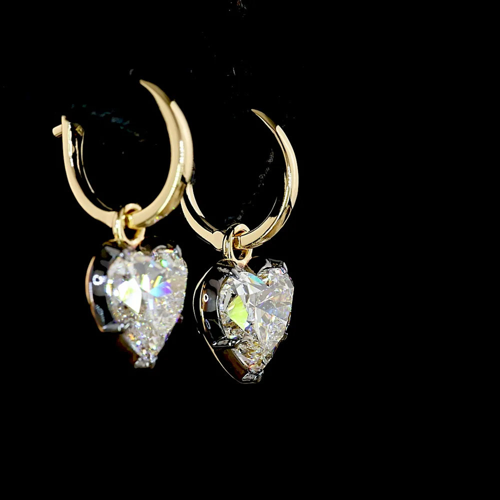 14K Yellow Gold Heart Shape Hanging Earrings with F VS1 Lab Grown Diamonds - 5.12 Carat Total Weight - Covaloro Fine Jewelry - Image 4