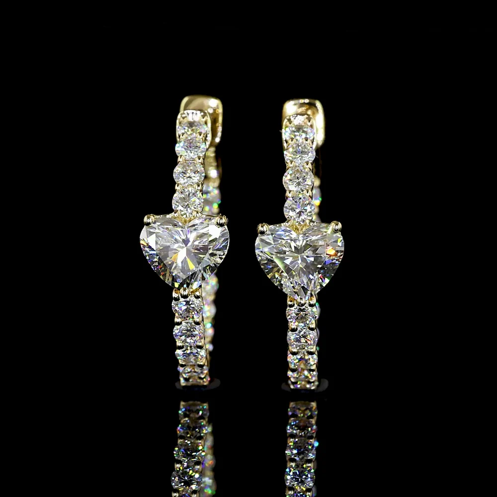 14K Yellow Gold Heart Shape Hoop Earrings with 0.53 Carat Heart Lab Diamonds and 0.97 Carat Brilliant Round Lab Diamonds - 2.03 Carat Total Diamond Weight - Covaloro Fine Jewelry - Image 2