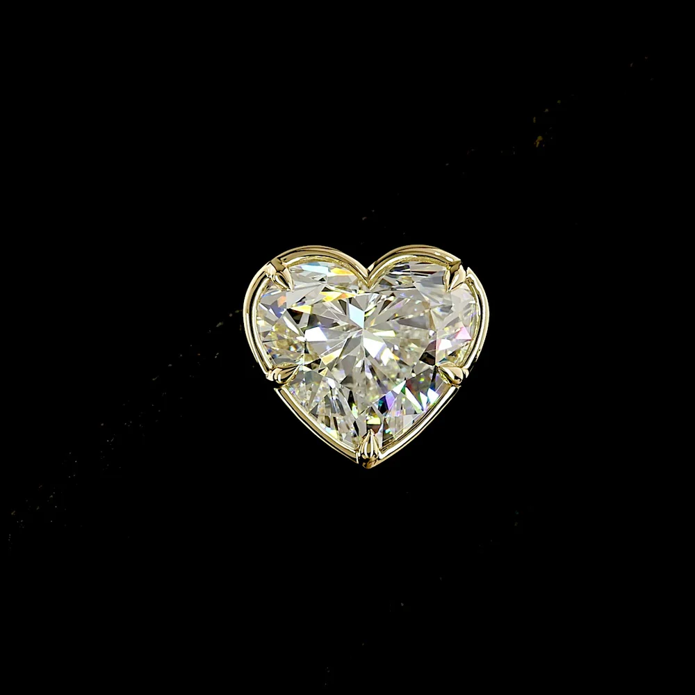 14K Yellow Gold Heart Shape Lab Diamond Stud Earrings - 6.18 Carat Total Weight, Bezel-Prong Set with F VVS2 and F VS1 Stones - Covaloro Fine Jewelry - Image 2