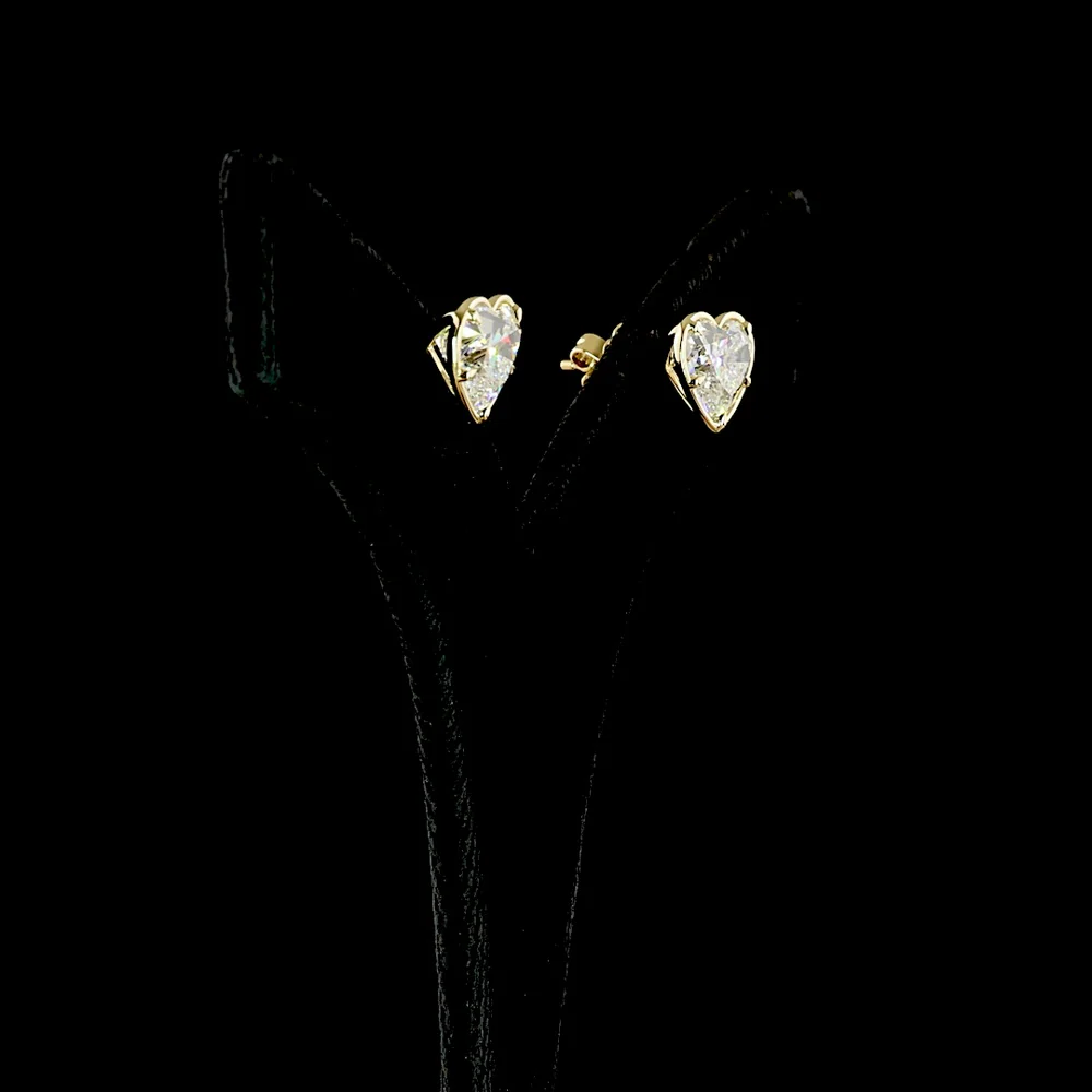 14K Yellow Gold Heart Shape Lab Diamond Stud Earrings - 6.18 Carat Total Weight, Bezel-Prong Set with F VVS2 and F VS1 Stones - Covaloro Fine Jewelry - Image 3