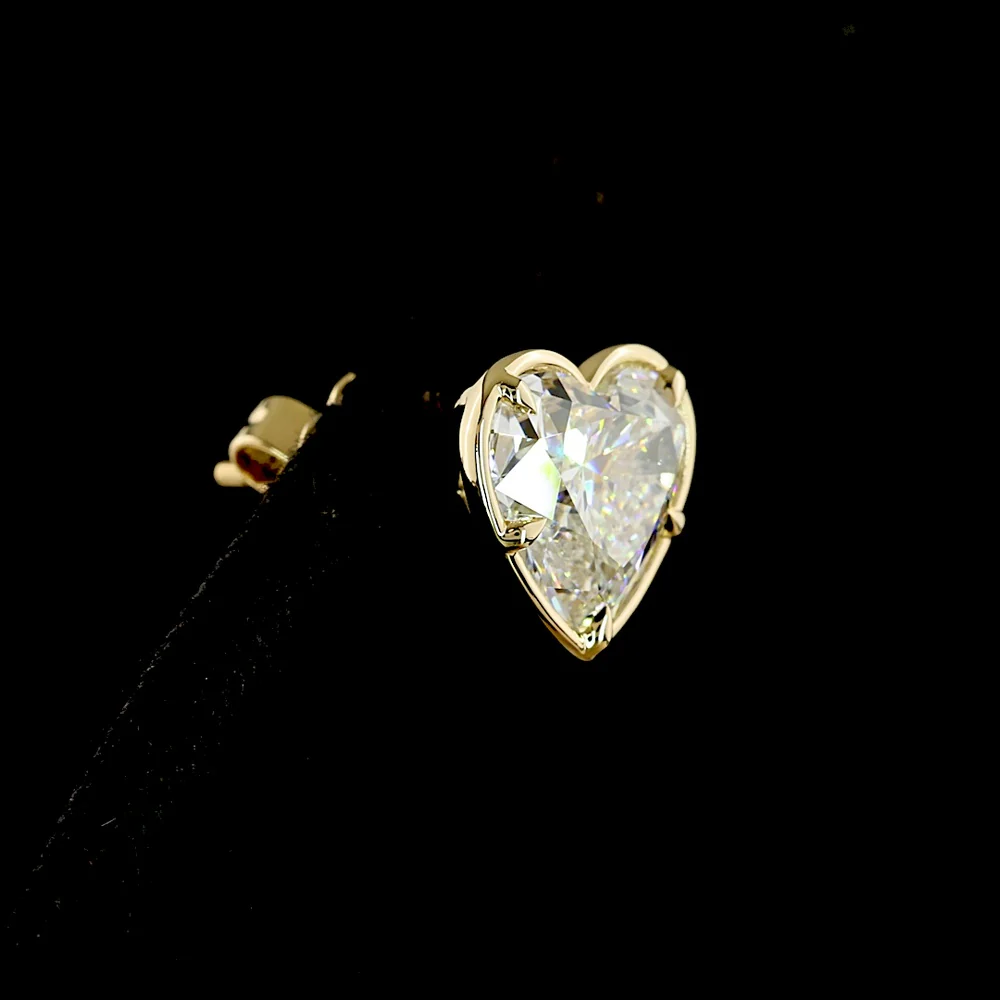 14K Yellow Gold Heart Shape Lab Diamond Stud Earrings - 6.18 Carat Total Weight, Bezel-Prong Set with F VVS2 and F VS1 Stones - Covaloro Fine Jewelry - Image 4