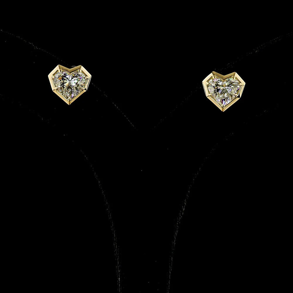 14K Yellow Gold Heart Shape Lab Diamond Stud Earrings with Bezel-Prong Setting - 4.15 Carat Total Weight (E-F VS1) - Covaloro Fine Jewelry