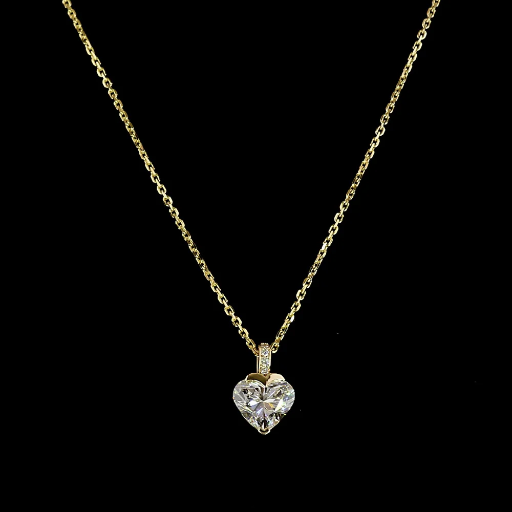 14K Yellow Gold Heart Shape Pendant with 1.03 Carat Lab Diamond and Pave Set Diamond Bail - 1.05 Total Carat Weight - Covaloro Fine Jewelry