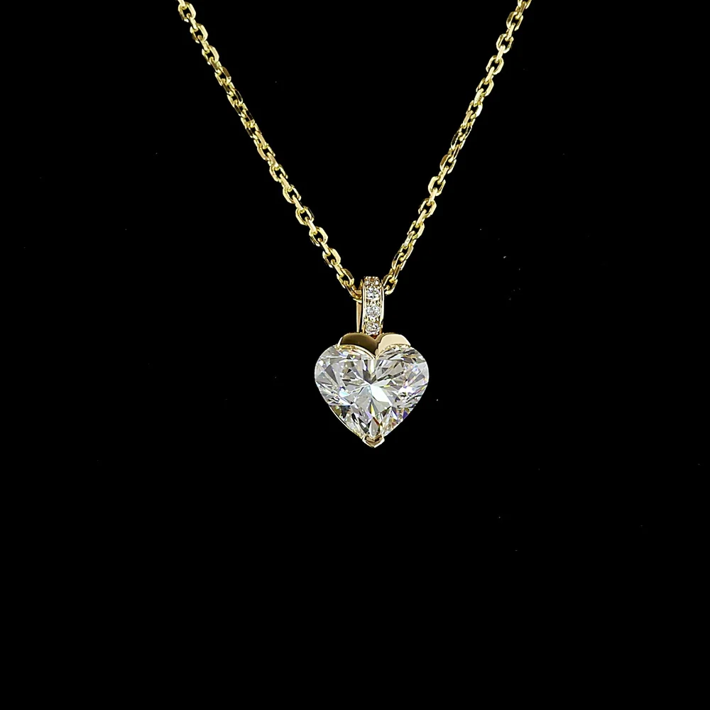 14K Yellow Gold Heart Shape Pendant with 1.03 Carat Lab Diamond and Pave Set Diamond Bail - 1.05 Total Carat Weight - Covaloro Fine Jewelry - Image 2
