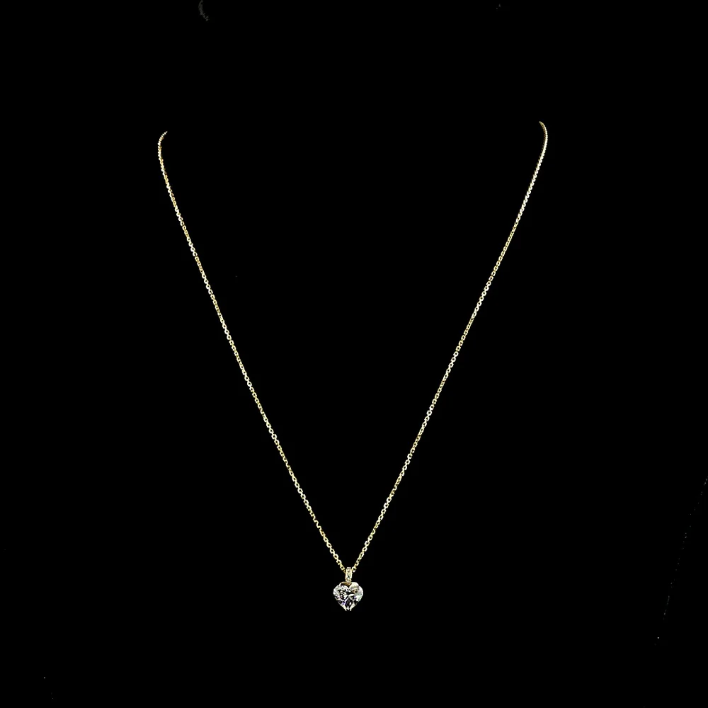14K Yellow Gold Heart Shape Pendant with 1.03 Carat Lab Diamond and Pave Set Diamond Bail - 1.05 Total Carat Weight - Covaloro Fine Jewelry - Image 4