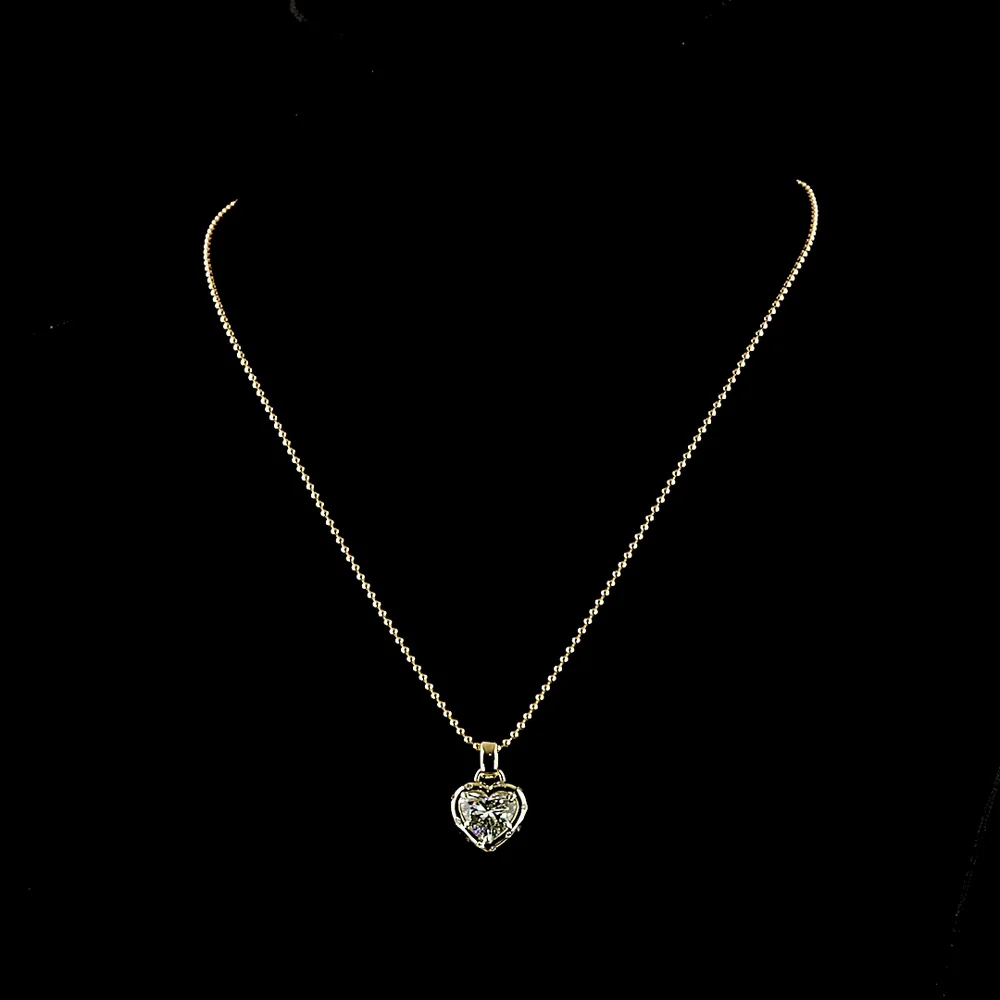 14K Yellow Gold Heart Shape Pendant with 2.11 Carat F VS1 Lab Diamond Center and Brilliant Halo Accents - 2.25 Carat Total Diamond Weight - Covaloro Fine Jewelry - Image 4