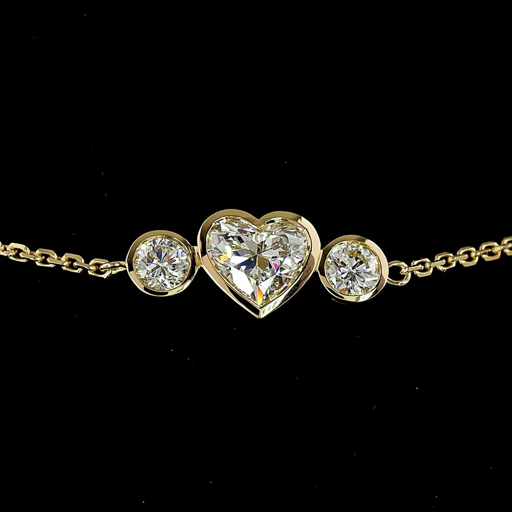 14K Yellow Gold Heart Shape Station Bracelet with Bezel Set Lab Diamonds - 2.13 Total Carat Weight - Covaloro Fine Jewelry - Image 2