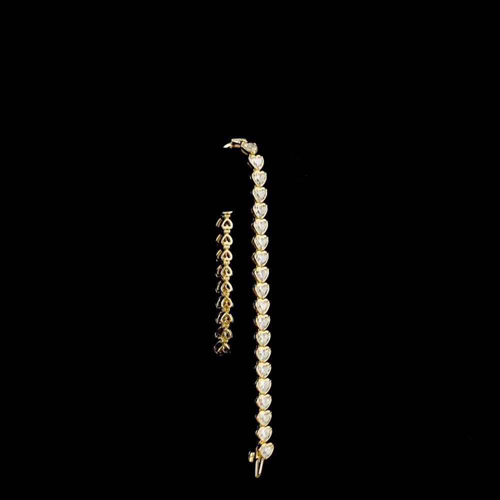 14K Yellow Gold Heart Shape Tennis Bracelet with Bezel-Prong Set Lab Grown Diamonds - 9.08 Carat Total Weight, 37 Stones E-F Color VS1 Clarity - Covaloro Fine Jewelry - Image 3