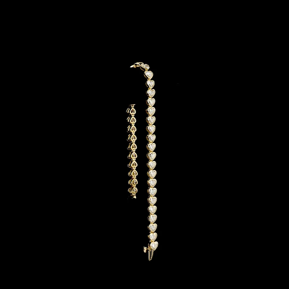 14K Yellow Gold Heart Shape Tennis Bracelet with East-West Bezel Set Lab Diamonds - 10.37 Carats Total Diamond Weight - Covaloro Fine Jewelry - Image 3