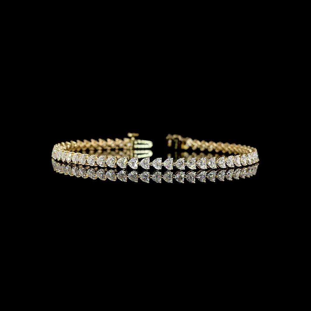 14K Yellow Gold Heart Shape Tennis Bracelet with East-West Prong Set Lab Diamonds - 5.39 Carats Total Diamond Weight - Covaloro Fine Jewelry