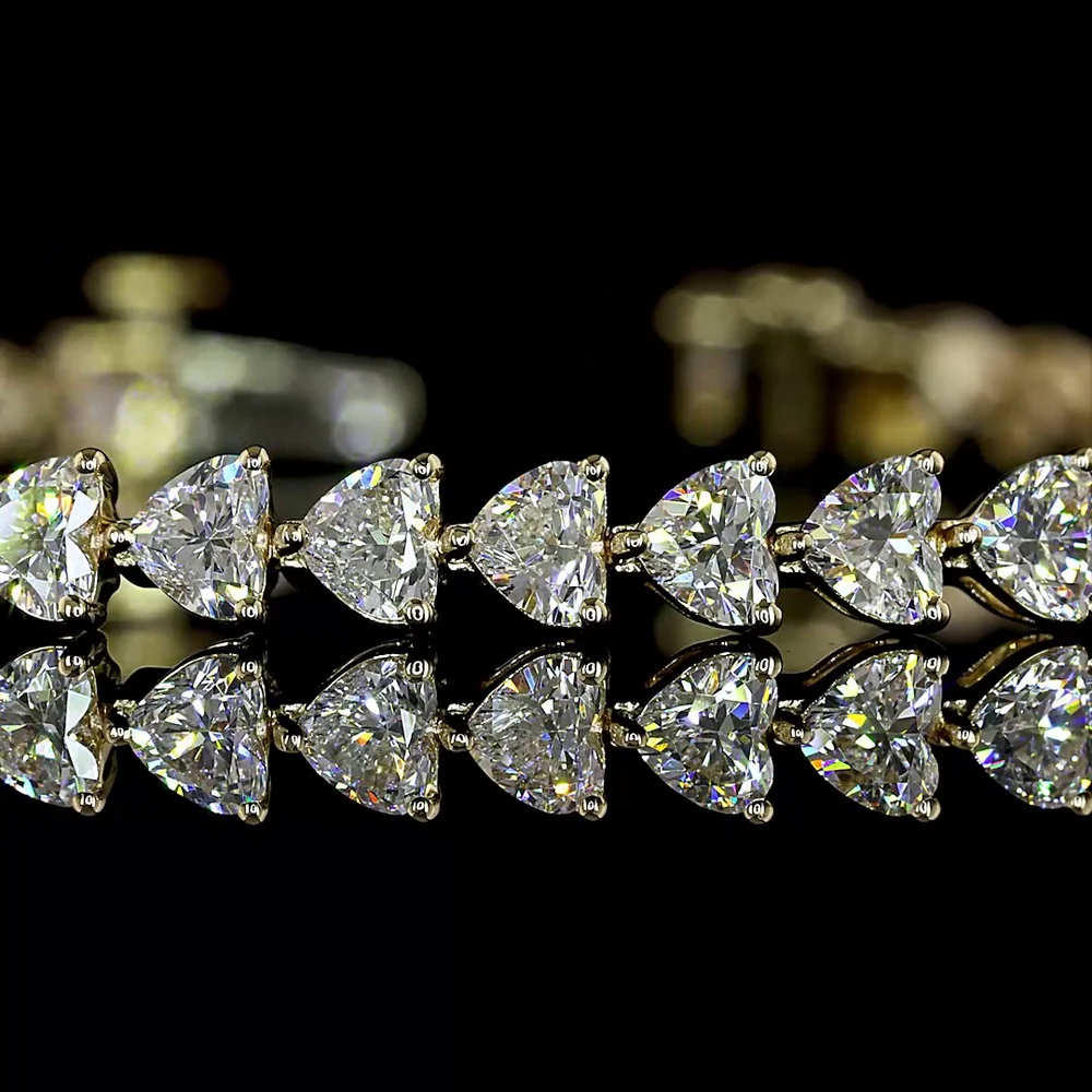14K Yellow Gold Heart Shape Tennis Bracelet with East-West Prong Set Lab Diamonds - 5.39 Carats Total Diamond Weight - Covaloro Fine Jewelry - Image 2