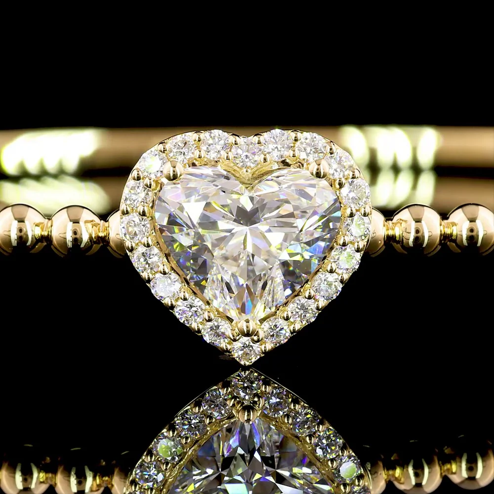 14K Yellow Gold Heart-Shaped Bangle Bracelet with F VS2 Brilliant Cut Halo Lab Diamonds - 1.69 Carat Total Diamond Weight - Covaloro Fine Jewelry - Image 3