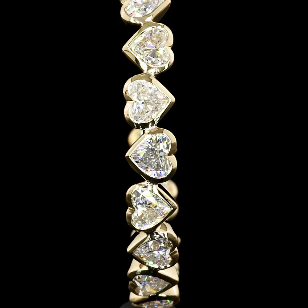 14K Yellow Gold Heart-Shaped C-Hoop Earrings with North-South Bezel Set Lab Diamonds - 3.28 Carat Total Weight, E-F Color, VVS2 Clarity - Covaloro Fine Jewelry - Image 2