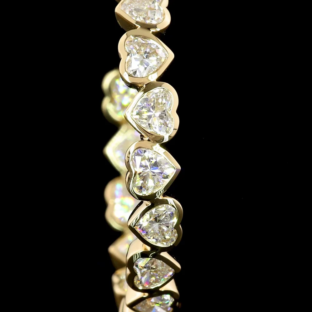 14K Yellow Gold Heart-Shaped Diamond C-Hoop Earrings with Bezel Set Lab Diamonds - 4.28 Carat Total Weight, E-F Color VS1 Clarity - Covaloro Fine Jewelry - Image 3