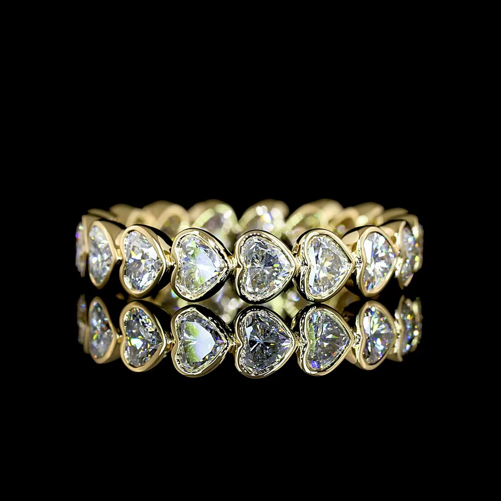 14K Yellow Gold Heart-Shaped Diamond Eternity Band with Bezel Set Lab Grown Diamonds - 2.44 Carat Total Weight, E-F Color VS Clarity - Covaloro Fine Jewelry