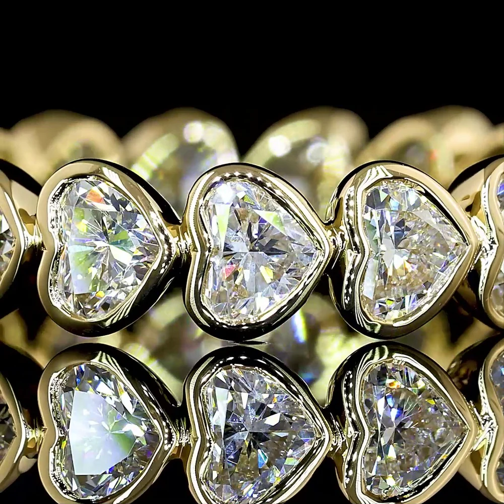 14K Yellow Gold Heart-Shaped Diamond Eternity Band with Bezel Set Lab Grown Diamonds - 2.44 Carat Total Weight, E-F Color VS Clarity - Covaloro Fine Jewelry - Image 2