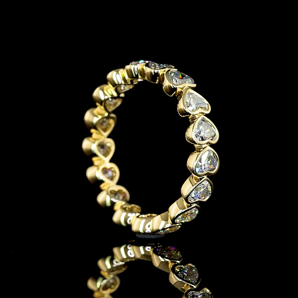 14K Yellow Gold Heart-Shaped Diamond Eternity Band with Bezel Set Lab Grown Diamonds - 2.44 Carat Total Weight, E-F Color VS Clarity - Covaloro Fine Jewelry - Image 3
