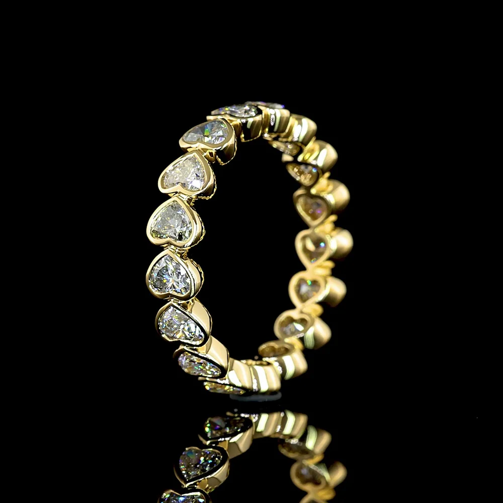 14K Yellow Gold Heart-Shaped Diamond Eternity Band with Bezel Set Lab Grown Diamonds - 2.44 Carat Total Weight, E-F Color VS Clarity - Covaloro Fine Jewelry - Image 4
