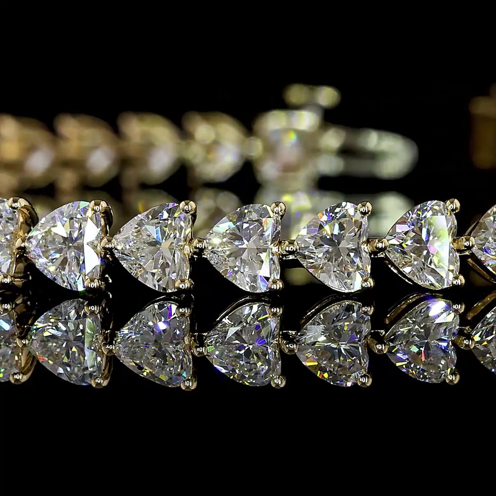 14K Yellow Gold Heart-Shaped Diamond Tennis Bracelet with East-West Prong Set Lab Diamonds - 10.51 Carat Total Weight, E-F Color VS Clarity - Covaloro Fine Jewelry - Image 2