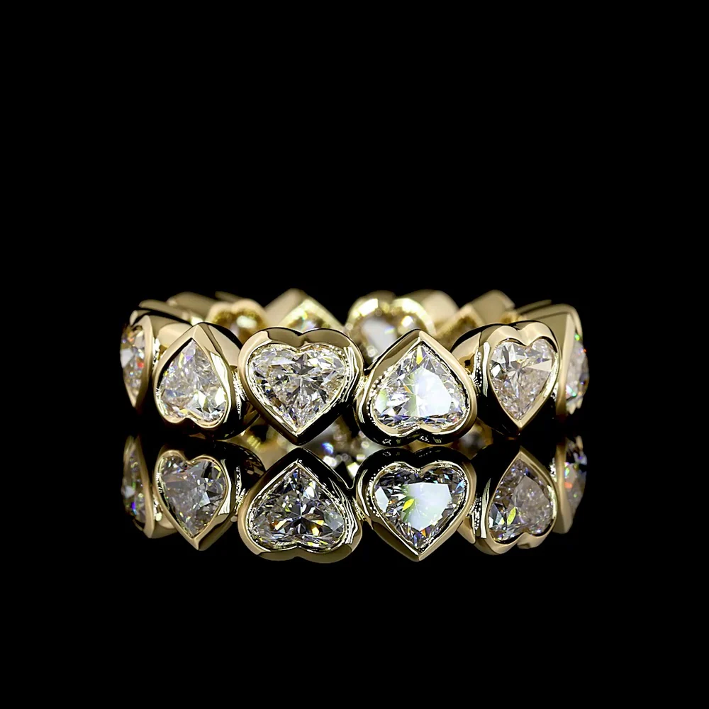 14K Yellow Gold Heart-Shaped Lab Diamond Eternity Band - Bezel Set, 4.05 Carat Total Weight, D VVS2 Clarity - Covaloro Fine Jewelry