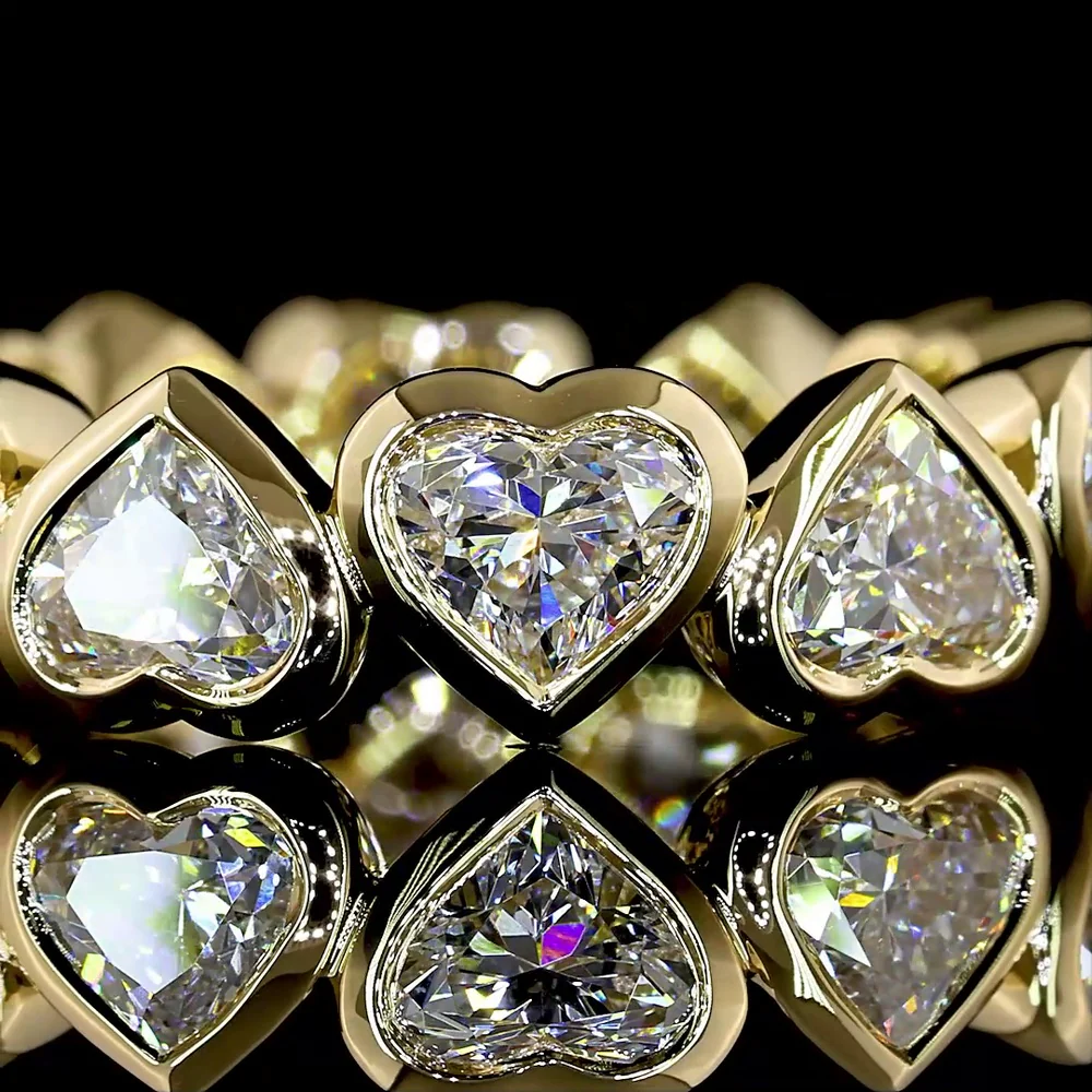 14K Yellow Gold Heart-Shaped Lab Diamond Eternity Band - Bezel Set, 4.05 Carat Total Weight, D VVS2 Clarity - Covaloro Fine Jewelry - Image 2