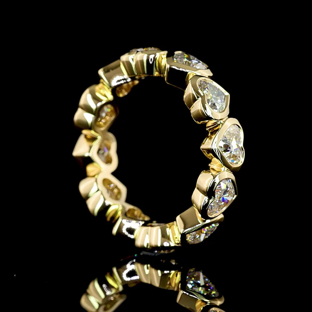 14K Yellow Gold Heart-Shaped Lab Diamond Eternity Band - Bezel Set, 4.05 Carat Total Weight, D VVS2 Clarity - Covaloro Fine Jewelry - Image 3