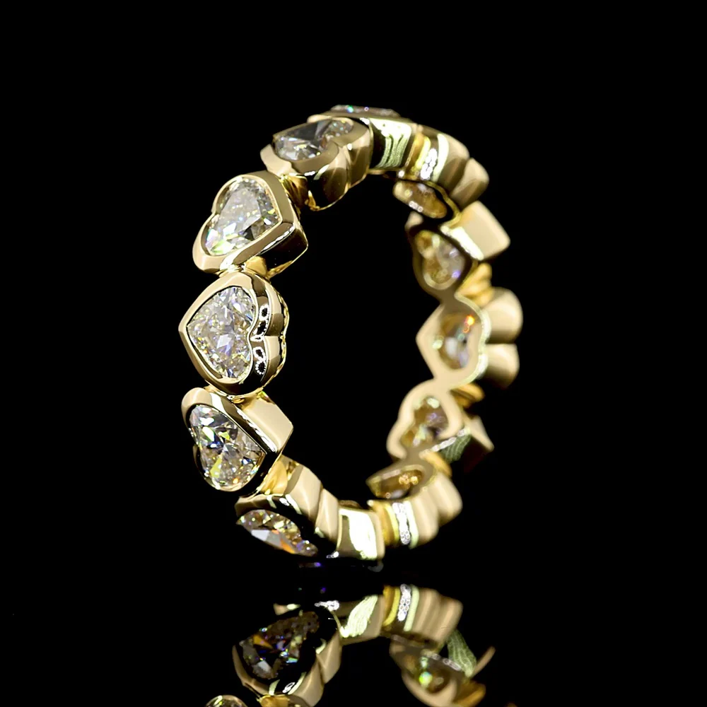 14K Yellow Gold Heart-Shaped Lab Diamond Eternity Band - Bezel Set, 4.05 Carat Total Weight, D VVS2 Clarity - Covaloro Fine Jewelry - Image 4