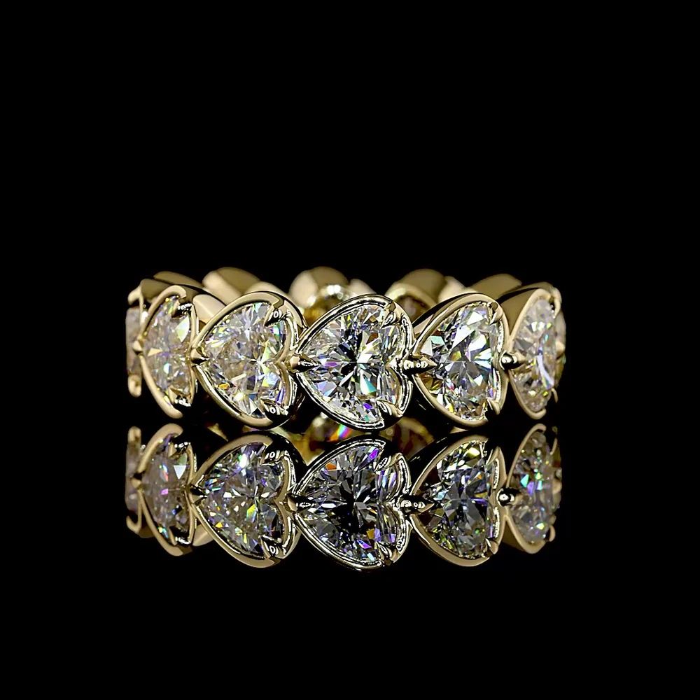 14K Yellow Gold Heart-Shaped Lab Diamond Eternity Band with East-West Bezel-Prong Setting - 6.66 Carat Total Weight - Covaloro Fine Jewelry
