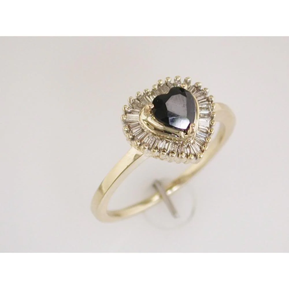 14K Yellow Gold Heart-Shaped Sapphire Ring with Baguette Diamond Halo – 0.63 Carat Center Sapphire & 0.25 Carat Total Diamond Weight - Royal Jewelry
