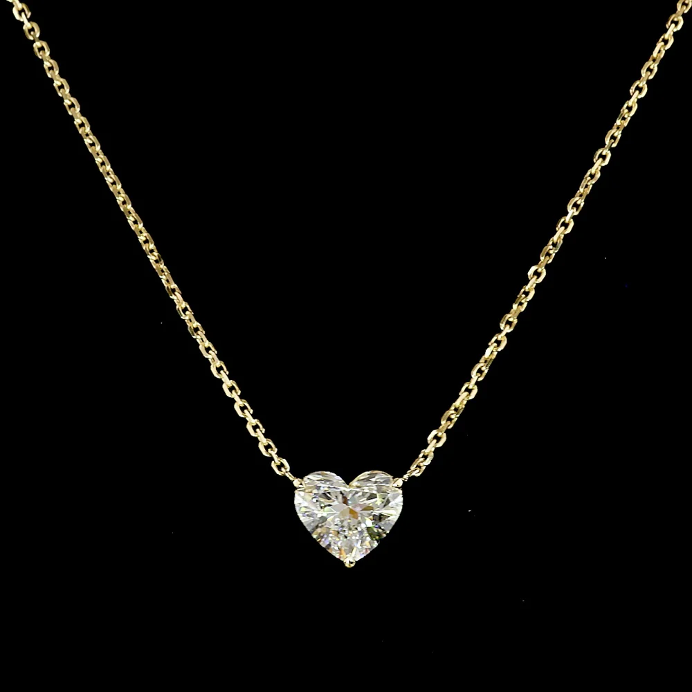 14K Yellow Gold Heart-Shaped Solitaire Pendant with 1.55 Carat E-F VVS2 Lab-Grown Diamond - Covaloro Fine Jewelry