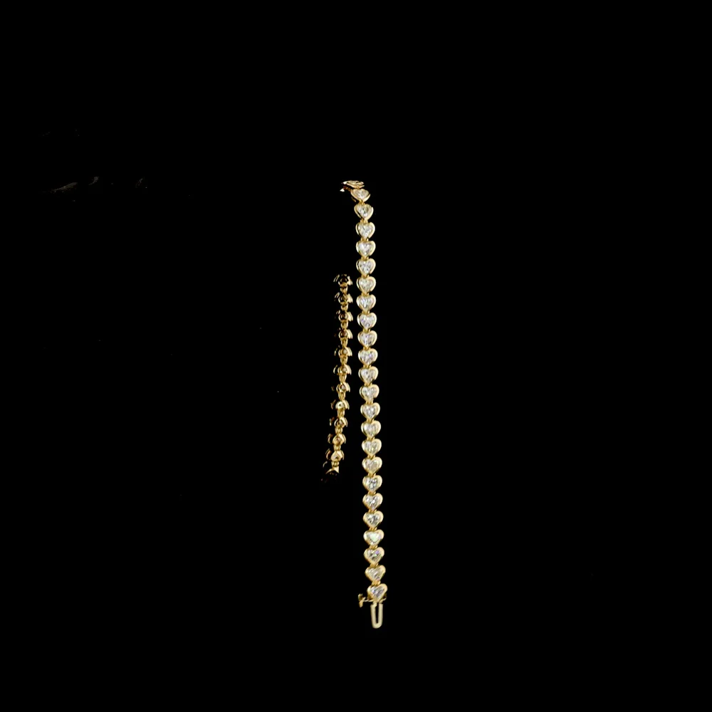 14K Yellow Gold Heart-Shaped Tennis Bracelet with East-West Bezel Set Lab Diamonds - 5.46 Carat Total Diamond Weight - Covaloro Fine Jewelry - Image 3