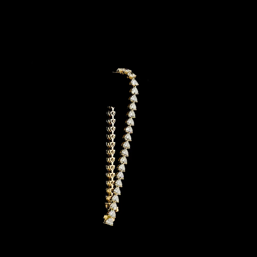 14K Yellow Gold Heart Shaped Tennis Bracelet with East-West Set Lab Diamonds - 12.85 Carat Total Diamond Weight - Covaloro Fine Jewelry - Image 3