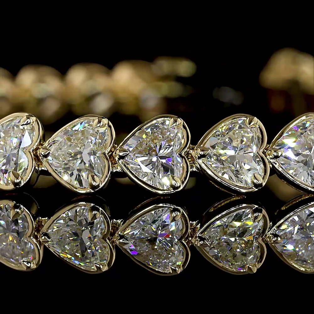 14K Yellow Gold Heart Shaped Tennis Bracelet with East-West Set Lab-Grown Diamonds - 11.30 Carat Total Diamond Weight, E-F Color VS1 Clarity - Covaloro Fine Jewelry - Image 2