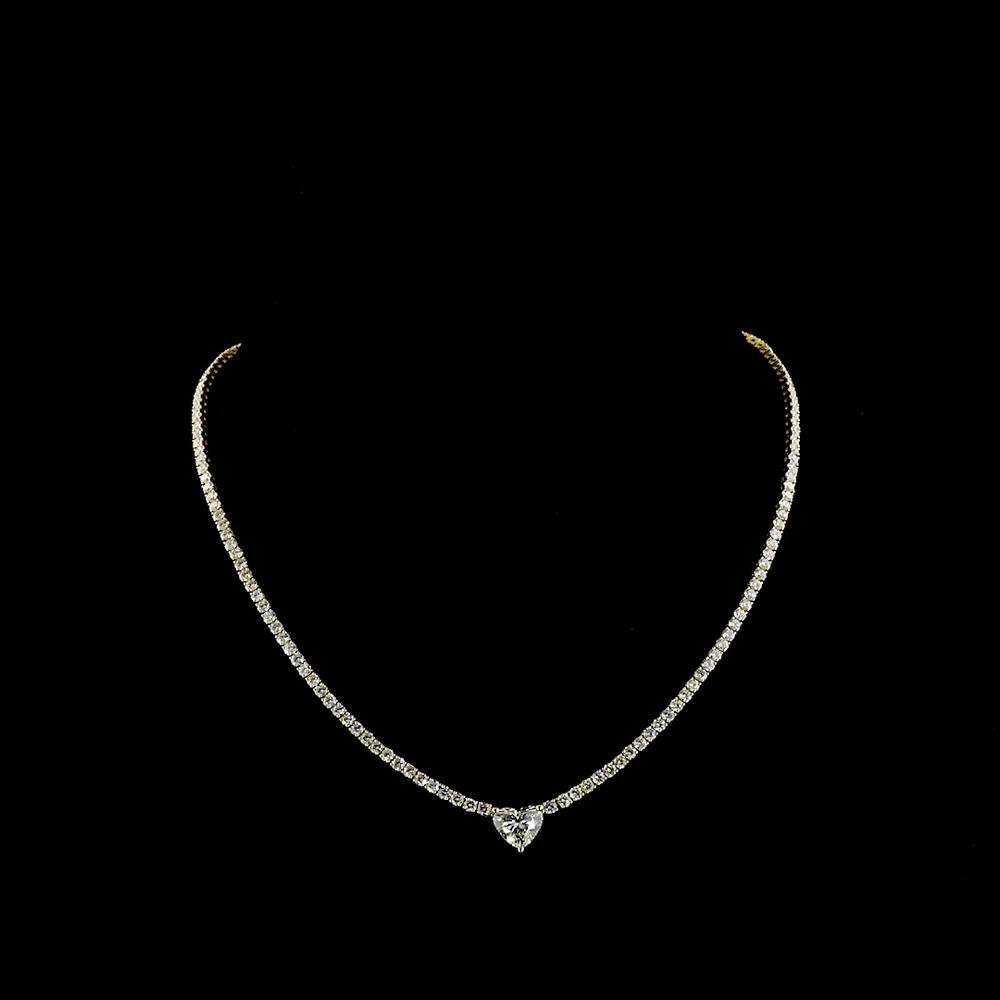 14K Yellow Gold Heart-Shaped Tennis Necklace with 2.07 Carats Center and 9.95 Carats Total Lab Diamonds - E-F VS1 - Covaloro Fine Jewelry