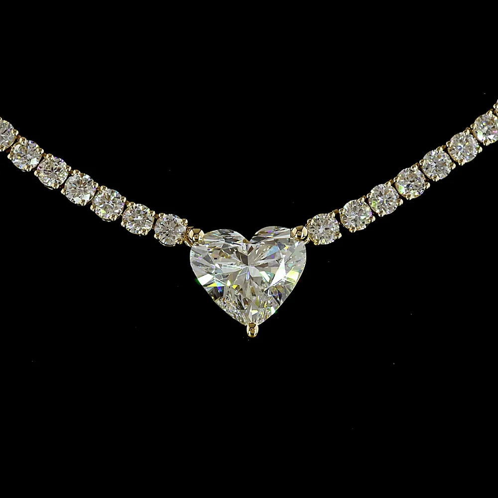 14K Yellow Gold Heart-Shaped Tennis Necklace with 2.07 Carats Center and 9.95 Carats Total Lab Diamonds - E-F VS1 - Covaloro Fine Jewelry - Image 2