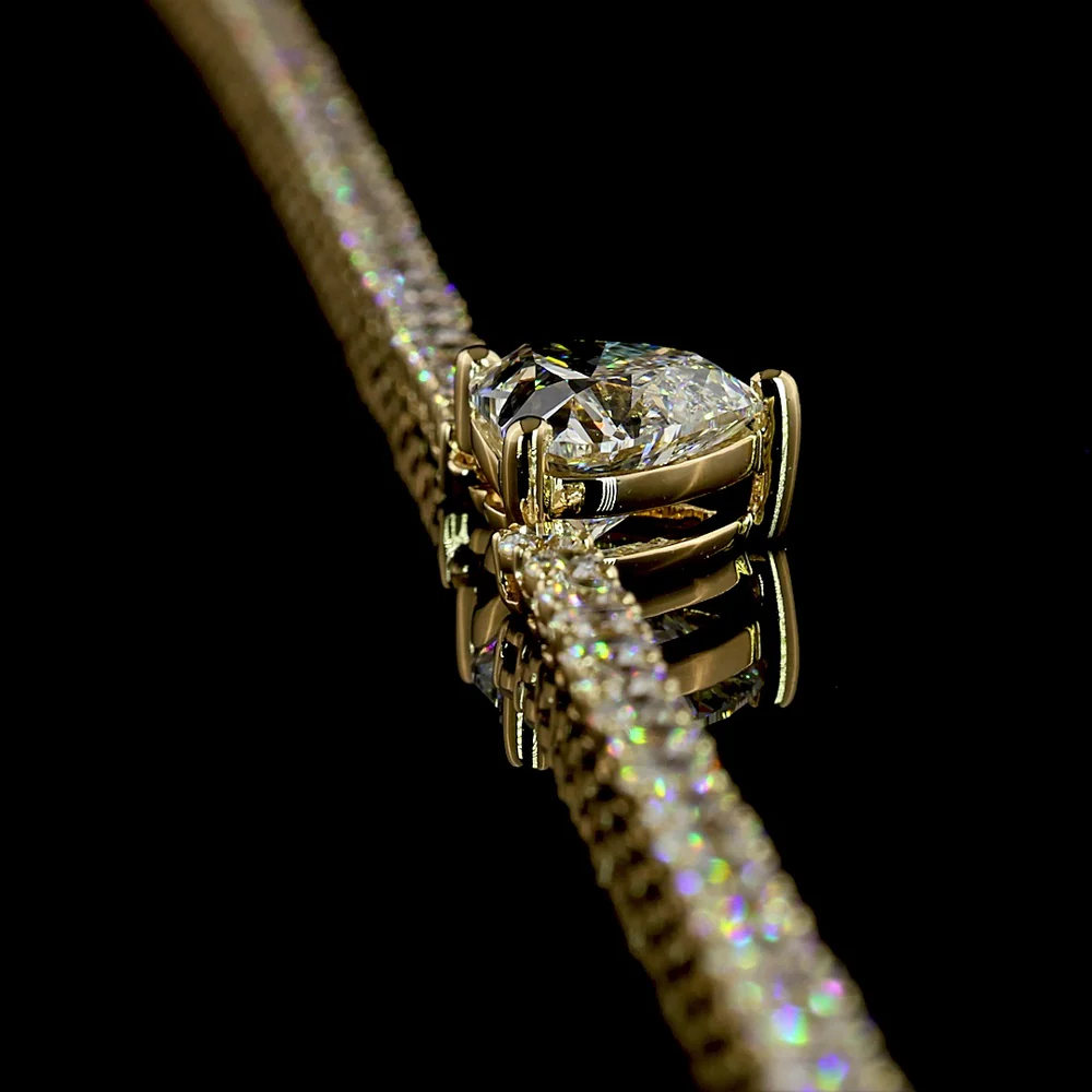 14K Yellow Gold Heart-Shaped Tennis Necklace with 2.07 Carats Center and 9.95 Carats Total Lab Diamonds - E-F VS1 - Covaloro Fine Jewelry - Image 3