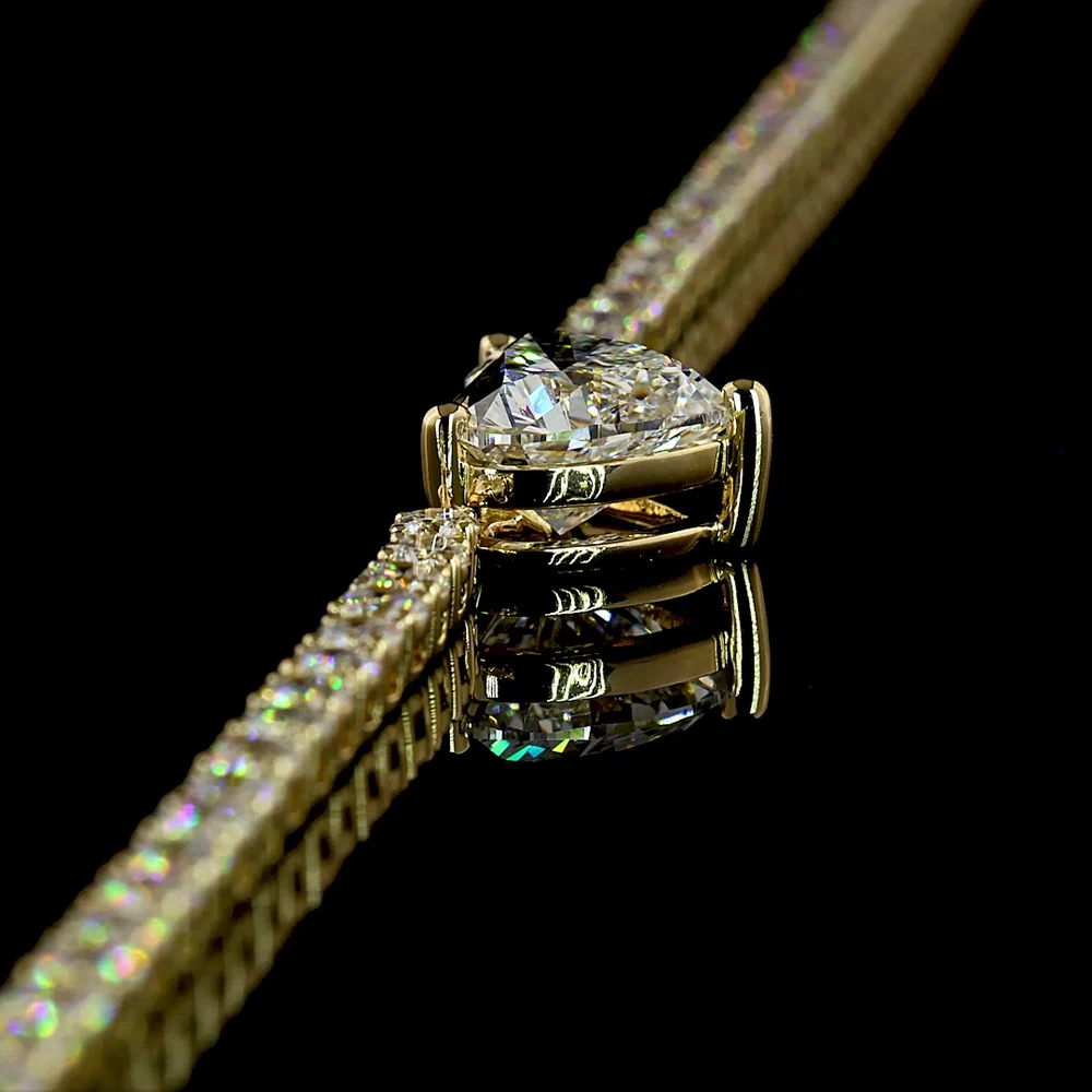 14K Yellow Gold Heart-Shaped Tennis Necklace with 2.07 Carats Center and 9.95 Carats Total Lab Diamonds - E-F VS1 - Covaloro Fine Jewelry - Image 4