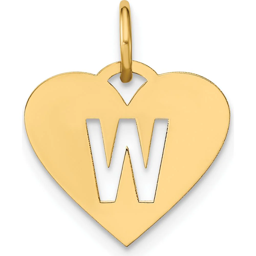 14K Yellow Gold Heart-Shaped W Initial Charm Pendant - Personalized Jewelry Piece by Oro Pregiato