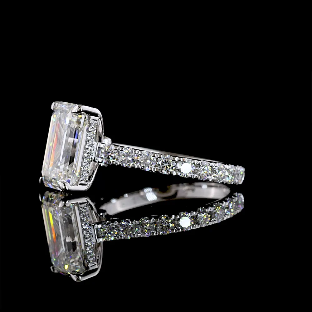 14K Yellow Gold Hidden Halo Emerald Cut Lab Diamond Ring - 5.27 Carat Total Weight, Center 4.20 Carat E VVS2, IGI Certified - Covaloro Fine Jewelry - Image 3