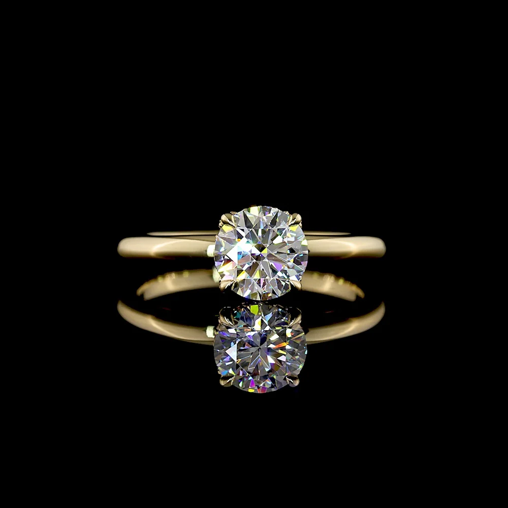 14K Yellow Gold Hidden Halo Engagement Ring with 1.08 Carat Round Lab Diamond (D VS1) and 0.05 Carat Brilliant Cut Halo Diamonds - IGI Certified 1.13 Total Carat Weight - Covaloro Fine Jewelry