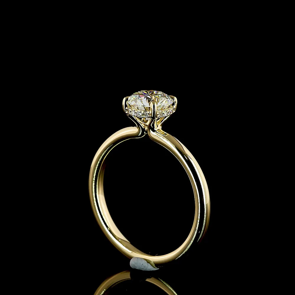 14K Yellow Gold Hidden Halo Engagement Ring with 1.08 Carat Round Lab Diamond (D VS1) and 0.05 Carat Brilliant Cut Halo Diamonds - IGI Certified 1.13 Total Carat Weight - Covaloro Fine Jewelry - Image 3