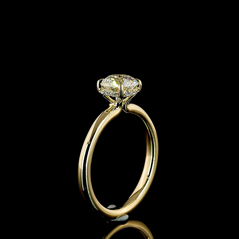 14K Yellow Gold Hidden Halo Engagement Ring with 1.08 Carat Round Lab Diamond (D VS1) and 0.05 Carat Brilliant Cut Halo Diamonds - IGI Certified 1.13 Total Carat Weight - Covaloro Fine Jewelry - Image 4