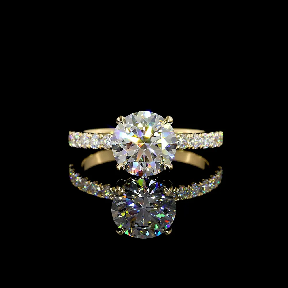 14K Yellow Gold Hidden Halo Engagement Ring with 2.03 Carat Round Brilliant Lab Diamond and Pavé Band - 2.50 Carats Total Diamond Weight - Covaloro Fine Jewelry