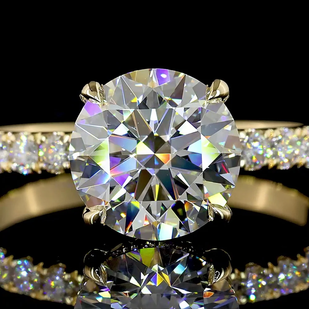 14K Yellow Gold Hidden Halo Engagement Ring with 2.03 Carat Round Brilliant Lab Diamond and Pavé Band - 2.50 Carats Total Diamond Weight - Covaloro Fine Jewelry - Image 2