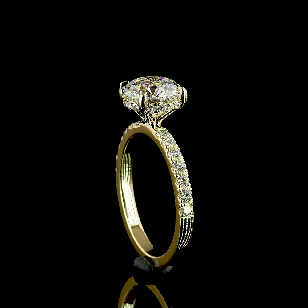 14K Yellow Gold Hidden Halo Engagement Ring with 2.03 Carat Round Brilliant Lab Diamond and Pavé Band - 2.50 Carats Total Diamond Weight - Covaloro Fine Jewelry - Image 3